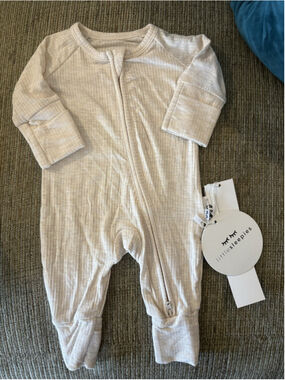 Little Sleepies Beige Heather Oatmeal Ribbed Zippy Preemie Pajamas 2 Way Zip NWT